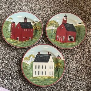 Vintage 1998 Sakura Brandon House Rustic Farmhouse 3 piece Salad Plate Set